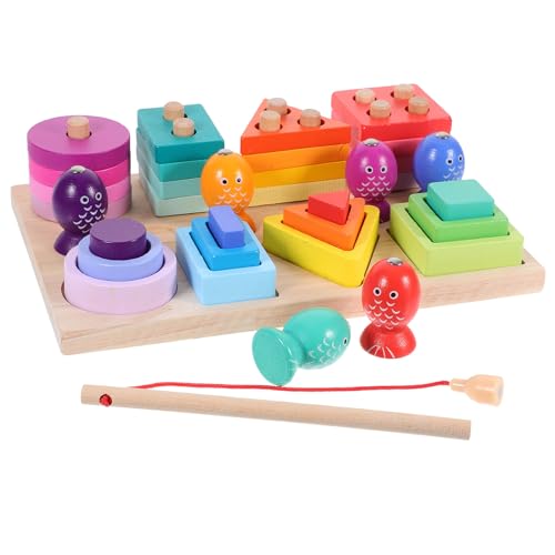 WEKADRIN 三合一幼児向け木製 形状認識と色合わせマグネット釣りゲーム 長持ちする 素材 幼稚園や家用早期教育