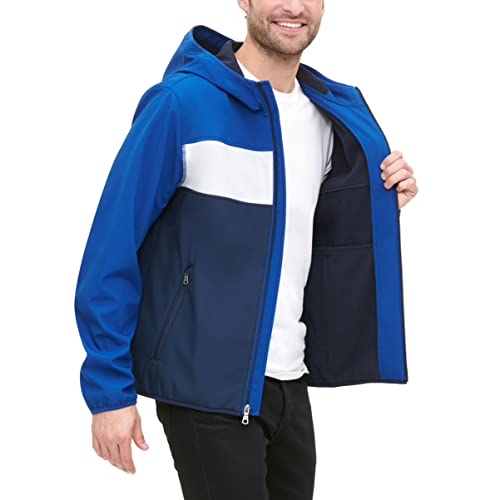 Tommy Hilfiger Men's Hooded Performance Soft Shell Jacket, Blue/White Color Block, Medium #TOP2