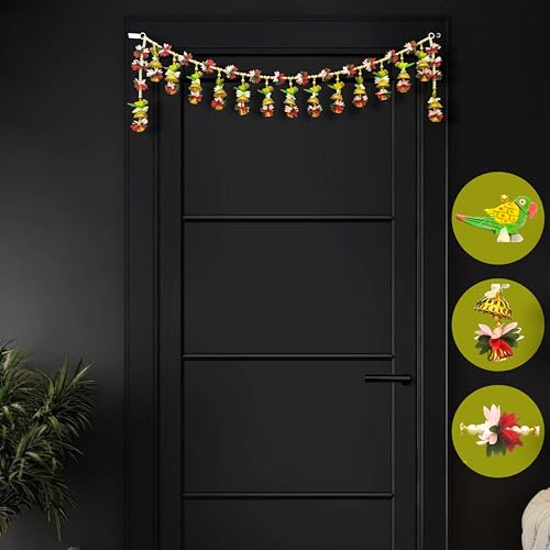 Image of iHandikart Decorative Parrot & Floral Toran for Main Door | 40 Inch, Traditional Bandarwal for Home Entrance & Diwali Decoration Item, Perfect for Diwali & Festive Home Decor and Entrance Decor