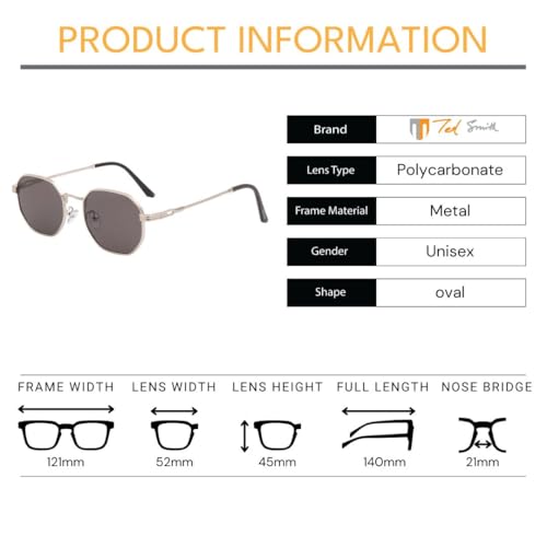 Image of Ted Smith Full Rim Oval Shape Branded and Stylish Sunglasses | Polycarbonate Lens & 100% UV Protection | Men & Women | Small to Medium | 52-21-140