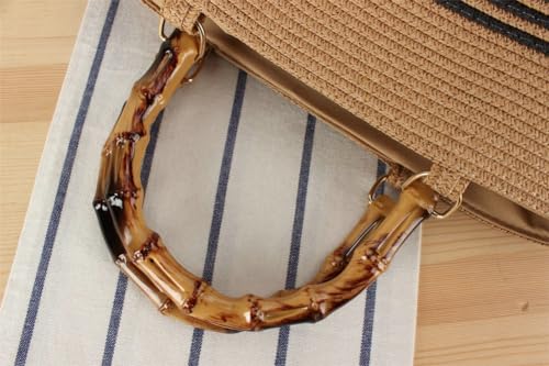 Image of Epsion Womens Large Straw Tote Bag Bamboo Handle Handmade Woven Beach Shoulder Bag Top Handle Purse for Summer, Camel