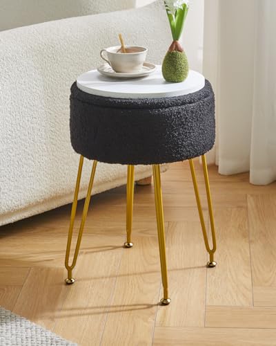 IBUYKE Teddy Velvet Storage Footrest Stool Ottoman, Makeup Vanity Stool Side Table with Removable Cover, Golden Steel Legs, Coffee Table Top Cover, Black WBD010B - Cosy Home Interiors IBUYKE Teddy Velvet Storage Footrest Stool Ottoman, Makeup Vanity Stool Side Table with Removable Cover, Golden Steel Legs, Coffee Table Top Cover, Black WBD010B - Image 9
