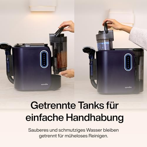 SAMAKO PowerClean Pro Waschsauger Polsterreiniger mit Dampf – Teppichreiniger für Sofa, Teppich, Polster & Autositze – Doppeltank-System, 8 Aufsätze, Blau