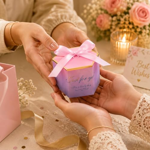 Image of SATYAM KRAFT Pack of 50 Decorative Paper Gift Boxes with Ribbon | Premium Gift Packaging Box for Chocolates, Return Gifts, Wedding & Festive Hampers (Pink)