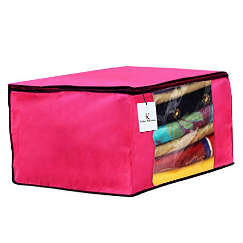 Image of Kuber Industries Non Woven 6 Pieces Saree Cover and 3 Pieces Underbed Storage Bag, Cloth Organizer for Storage, Blanket Cover Combo Set (Pink) -CTKTC38484