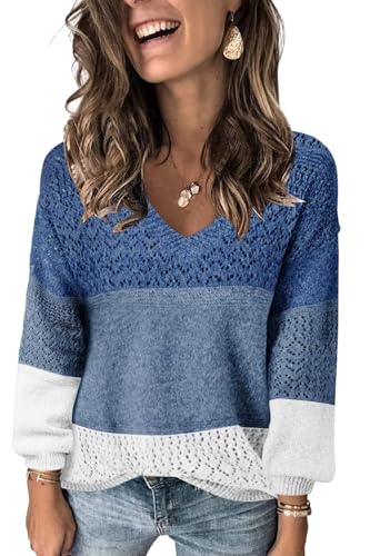 Image of JOCAFIYE Womens Sweaters Casual Long Sleeve V Neck Lightweight Hollow Out Pullover Sweater Tops