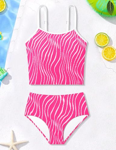 Image of Girls Tankini Swimsuit 2 Piece Bathing Suit Twist Cross Back Cutout Swim Tank Top Floral Print Swimwear for 7-18Y