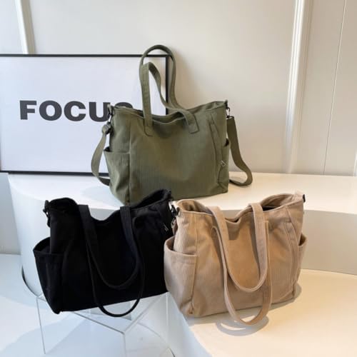 Aucuu Damen Kord Groß Handtasche, Tote Bag, Umhängetasche Groß Shopper Tasche, Cord Tasche Beuteltasche Mit ReißVerschluss, Handtasche Schultertaschen für Arbeit Reisen Einkaufen Schule