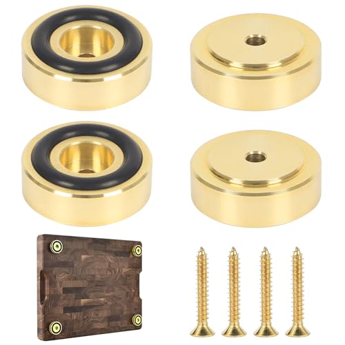 Lot de 4 Pieds de Planche à découper en Laiton de 3 cm avec Patins antidérapants - Pieds de Planche à découper dorés avec Pieds en Caoutchouc de Silicone...