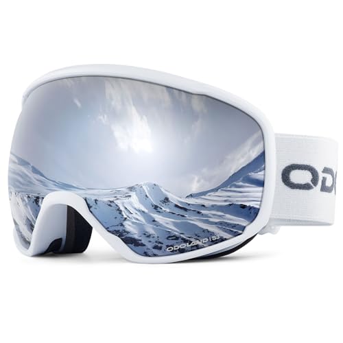 Odoland OTG Ski Goggles with Anti-fog, Anti-glare Lens UV400 Protection Adult Snow Goggles, Double Spherical Goggles for Skiing Skating Snowmobiles an