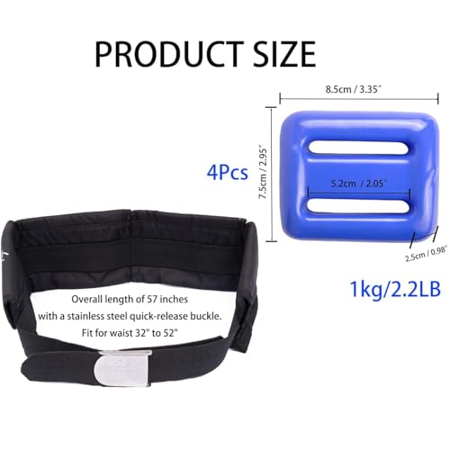 dekayaker Dive Belt with Weights,4 Pcs 2.2 lb Dive Weights with 4 Pocket Scuba Weight Belt with Quick Release Buckle,Freediving Dive Diving Accessories - fit for Waist 32\" to 52\" Blue
