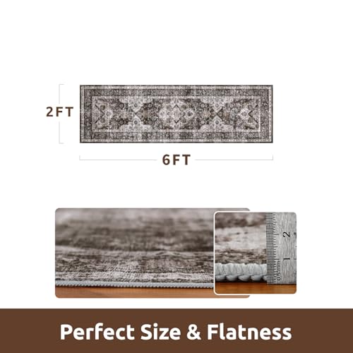 AMOAMI-2X6 Runner Rug-Washable Runners for Hallways-Soft Non Slip Bedside Rugs for Bedroom-Vintage Long Rug for Hallways Entryway Laundry Room Stair Kitchen Bathroom Brick/Brown