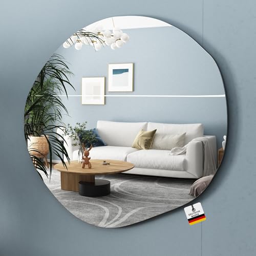 Albatros Designerspiegel Asymmetrisch 66 x 63 cm – Wandspiegel oder Türspiegel, Moderne organische Form – Spiegel Oval und Groß – Asymmetrischer Spiegel unförmig und Rahmenlos, Mirror Wall