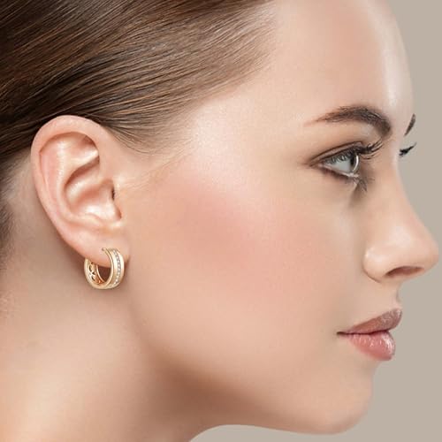 WSKFLY 14K Gold Plated Single Row Diamond Earrings for Womens, Cubic Zirconia Hoop Earrings,Jewelry Gift by WSKFLY - Image 3