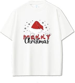 تي شيرت عيد الميلاد، تي شيرت عطلة احتفالية من القطن الأبيض مع قبعة سانتا وتصميم عيد ميلاد سعيد، مقاس (3-6 سنوات)