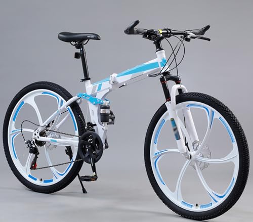 Bicicleta Plegable para Adultos, de 26 Pulgadas y 21 velocidades, con Cuadro de Acero al Carbono, Ligera y portátil, Ideal para Mujeres y Hombres, Ideal para el Trabajo y la Escuela. B, 26 p