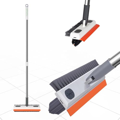 Image of Magic Broom Silicone Floor Wiper - Heavy Duty, Durable & Efficient Floor Cleaning Tool Stainless Steel Extendable Handle Bathroom and Kitchen Squeegee Wiper(Multicolor) (Orange 3 in 1 Wiper)