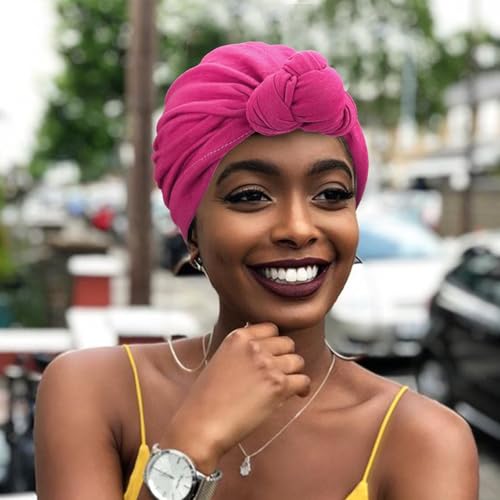 Image of DRESHOW 5 Pack Knotted Headwraps for Women African Turban Pre-Knotted Beanie Headwraps Hair Covers