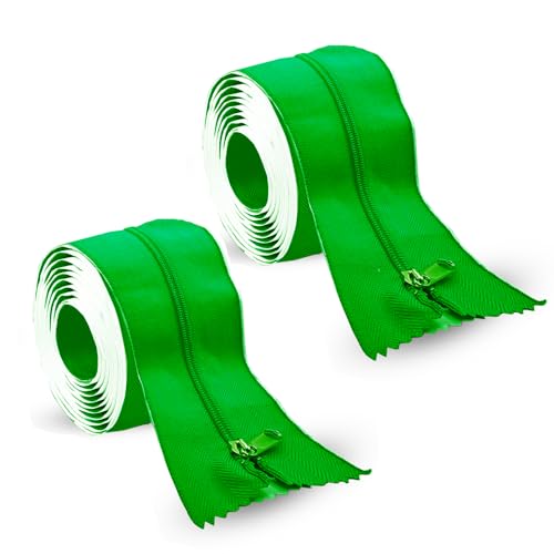 Peel and Stick Zipper 2 Pack - Heavy Duty - Dust Barriers, Construction, Containment by KP Operating Supply 7ft x 3in - Green