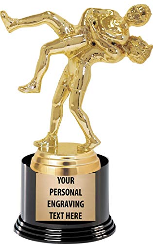 Crown Awards Wrestling Trophies with Custom Engraving, 6.75" Personalized Double Male Throw Wrestling Trophy On Deluxe Round Base 1 Pack Prime
