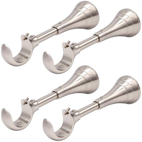 Heavy Duty Curtain Rod Brackets for Wall, 6 inch Curtain Rod Brackets, Extra Long Holder for Heavy Curtains, for 3/4 to 1 inch Rods, 4 pcs Extended Wall Mount Holders, Set of Four, Brushed Nickel