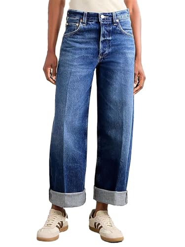 Flamingals Women’s High Rise Wash Roll Hem Straight Leg Jeans Trendy Denim Pants