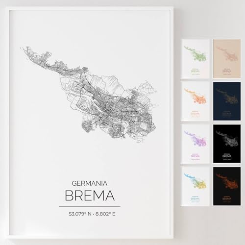 Mapdify Poster della città di Brema in diverse dimensioni (senza cornice). Seleziona prima una città e poi fai clic su 