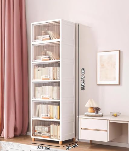 Image of LUHI Multi-Purpose Organizer | Modular Storage Box for Clothes, Kitchen, Bedroom & Living Room | Stackable Rack, Space-Saving Wardrobe Cabinet (Crystal White, 6-Layer)