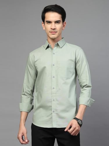 Image of Majestic Man Solid Cotton Casual Shirt - Slim Fit, Full Sleeves, Premium Button Closure