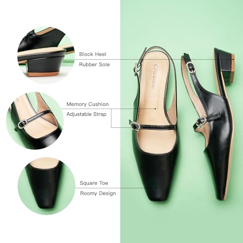 C.Paravano Women's Slingback Sandals Small Square Toe Slingbacks Flats Closed Block Heels Adjustable Strap Slip on Slingbacks2