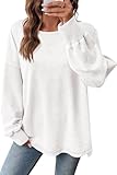 SHEWIN Sweatshirt for Women Casual Crewneck Sweatshirts Lightweight Womens Long Sleeve Tops Oversized Sweatshirt Womens Fall Fashion 2025,(US 8-10) M,White