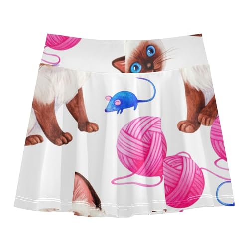 Siamese Kittens Blue Mouse White Girls' Shorts Athletic Skorts Tennis Skirts for Kids Summer Butterfly Skirt 3t2
