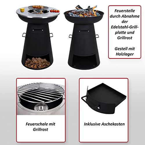 Mendler Feuerschale mit Grill HWC-K96, Feuerstelle Feuerkorb BBQ, Grillrost Grillplatte, Stahl Edelstahl Ø 58cm schwarz – Bild 3