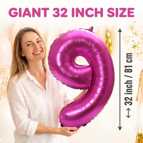 Image of YPSelected 32 Inch Large Foil Helium Number Balloon Birthday Wedding Party 0-9 (Rose Red, 9)