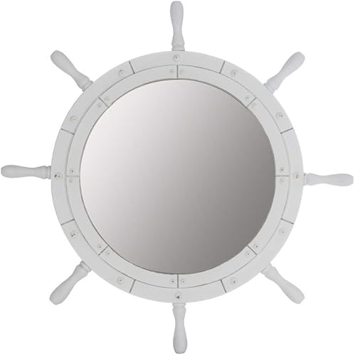 Miniatura 2 de Nagina International Classic White Santorini - Hermosa rueda de espejo grande náutica resistente  Espejos montados en la pared (24 pulgadas)