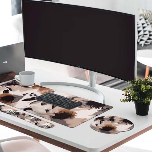 Britimes Brown Boho Tribal Flower Keyboard Mouse Pad Set 4in1 Large Mousepad+Keyboard Wrist Rest+Mouse Wrist Rest+Coaster Set with Ergonomic Design for Home Office Computer 35.4x15.7 inches by Britimes - Image 7