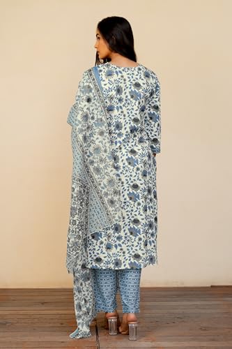 Image of MIRCHI FASHION Women's Straight Fit Pure Cotton Floral Printed Kurta Set with Dupatta and Pant