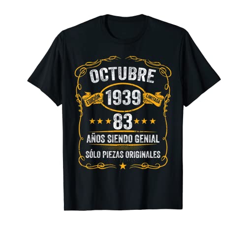 83 Años Cumpleaños Octubre 1939 Hombre Mujer Octubre Camiseta