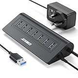 JESWO USB Hub Powered, 7-Port USB 3.0 Data Hub Aluminium USB Splitter with Multi USB 3.0 5Gbps, 20W Power Adapter and 3.4ft Cable, for PC, Laptop, iMac, Keyword, Flash Drive, etc.