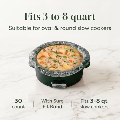 Oasier Slow Cooker Liners with Sure Fit Band, 30 Count, Disposable Oval Large Pot Liners for 3-8 Quart Crock Cookers, Leakproof & Secure Fit Cooking Bags, Easy Cleanup by Oasier - Used condition - Image 3