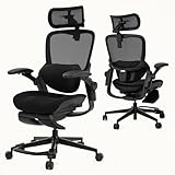 CabLady S2 Petite Ergonomic Office Chair for Women, Small Frame Desk Chair with Adjustable Lumbar, Headrest & Footrest, Space-Saving Flip-Up Armrests