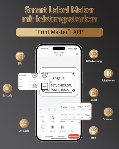 Phomemo M220 Etikettendrucker, Bluetooth Tragbarer Etikettendrucker für Barcode, Adresse, Haus, Mailing, Kleinunternehmen, Kleidung, mit 3 Rollen Etiketten & Tasche,Grau