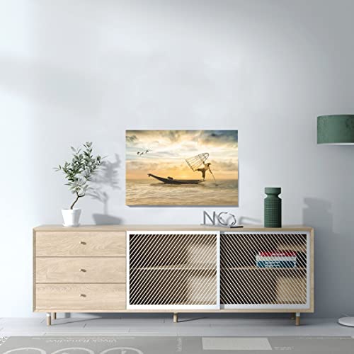 Toile imprimée pêcheur indonésien avec finitions soignées pour mur chic