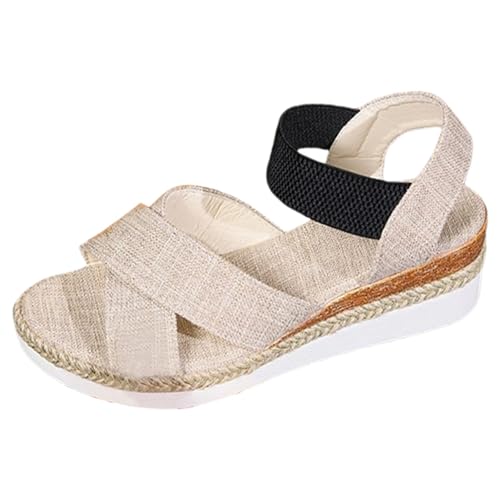 Sandales compensées femme avec sangle croisée élastique nu-pieds bout ouvert