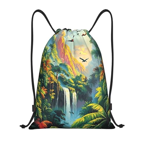 Tropical Rainforest Jungle Pattern Drawstring Backpack Bag Gym Backpack Basketball Bag For Women Men