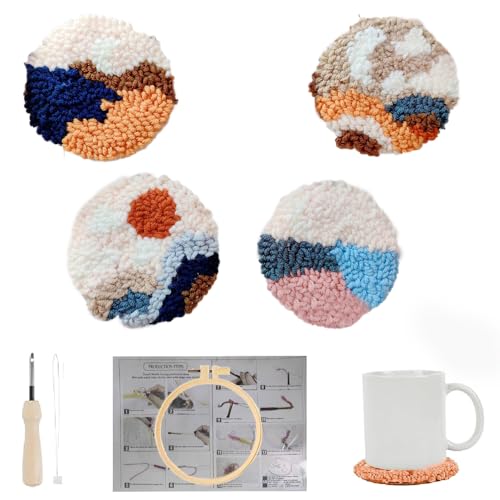 Image of Huacan Love Punch Needle Coaster Kit, 2PCS Punch Needle Embroidery Craft Kit (4 pcs)