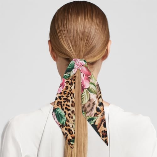 Tiger Print Flower Square Head Scarf for Women Animal Tiger Leopard Print Floral Hair Scarf Fashion Lightweight Silk Like Scarves Neckerchief Hair Wrap Neck Scarf 23.6''x23.6''4