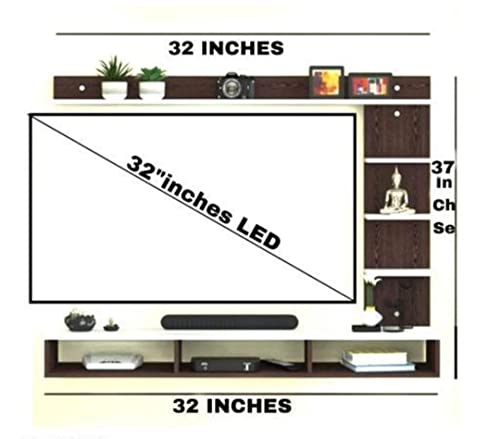 Image of High Strength & Durable Wall Mount Engineered Wood TV Entertainment Unit Stand Set Top Box Stand for Living Room Classic Walnut & Frosty White Large