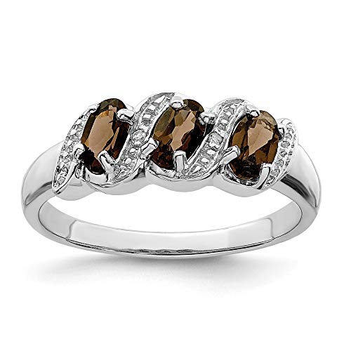 Solid 925 Sterling Silver Brown Smoky Quartz and Diamond Engagement Ring (.01 cttw.)