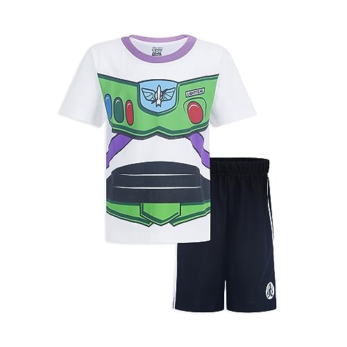 Disney Toy Story Buzz Lightyear Boys T-Shirt and Shorts Set for Toddler and Little Kids - White/Black